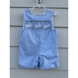 Remember Nguyen Blue and white gingham smocked Bunny John John Size 12 Months